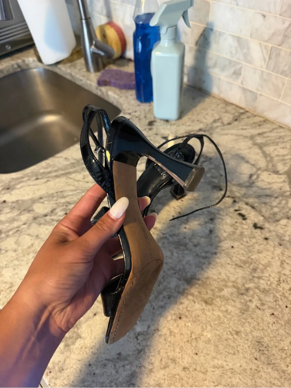 Vince Camuto Black Patent Leather Square-Toe Slingback Heel